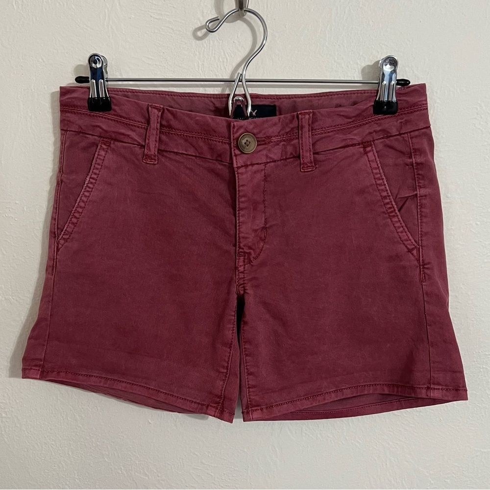 American Eagle low rise stretch chino midi shorts in deep berry, size 0